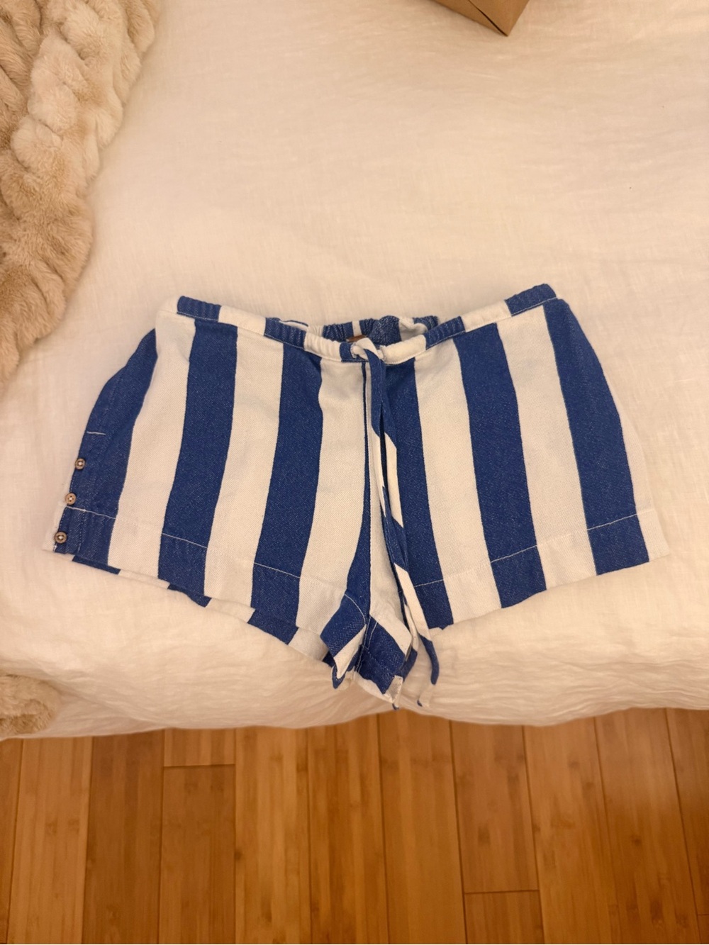 Free People Blue White Striped Tie Waist Shorts Medium